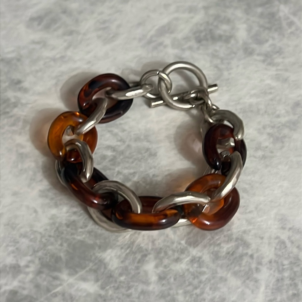 Vintage 1920's Resin & Mexican silver chunky chain link bracelet